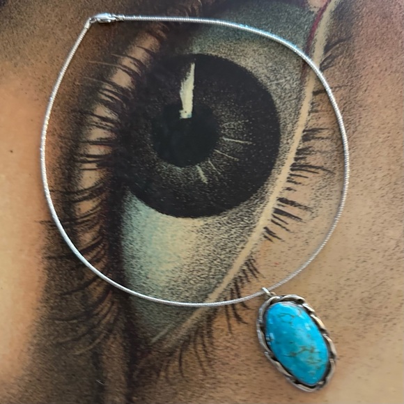 Vintage Old Pawn Sterling Silver Large Turquoise Pendant Necklace Snake Chain - Picture 7 of 7